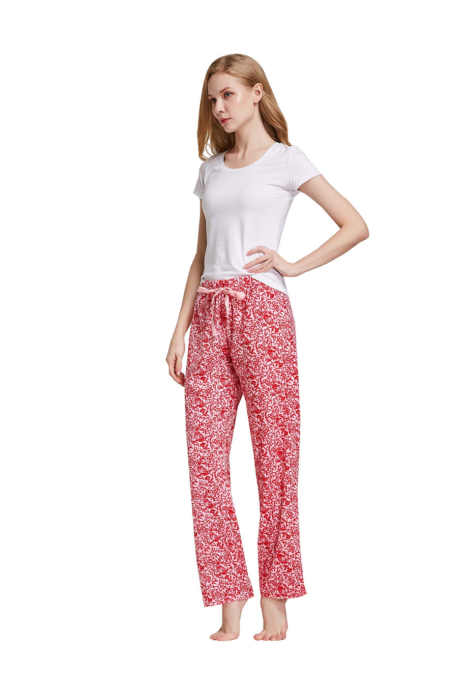 CYZ Women's Fleece Sleep Pajama Pant, White Stripe, Womens Size: X-Large