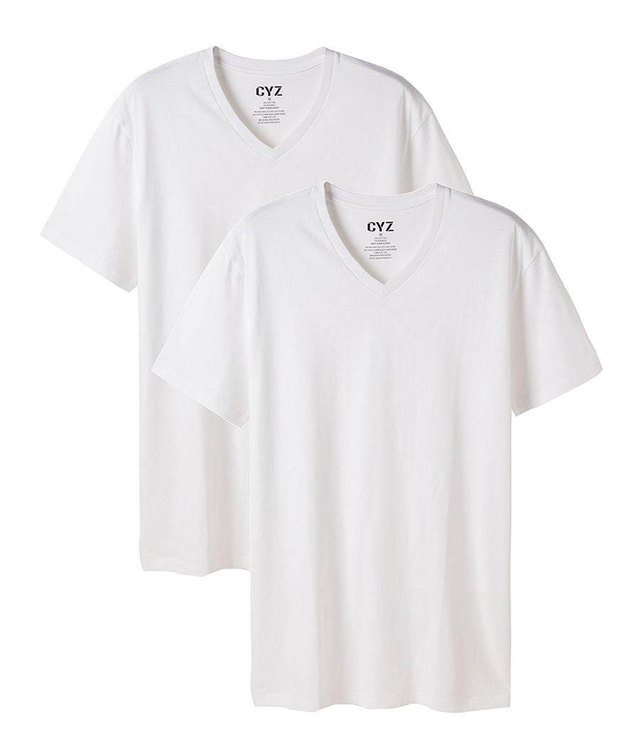 CYZ Mens Cotton Stretch V-Neck Fitted T-Shirt 2-PK