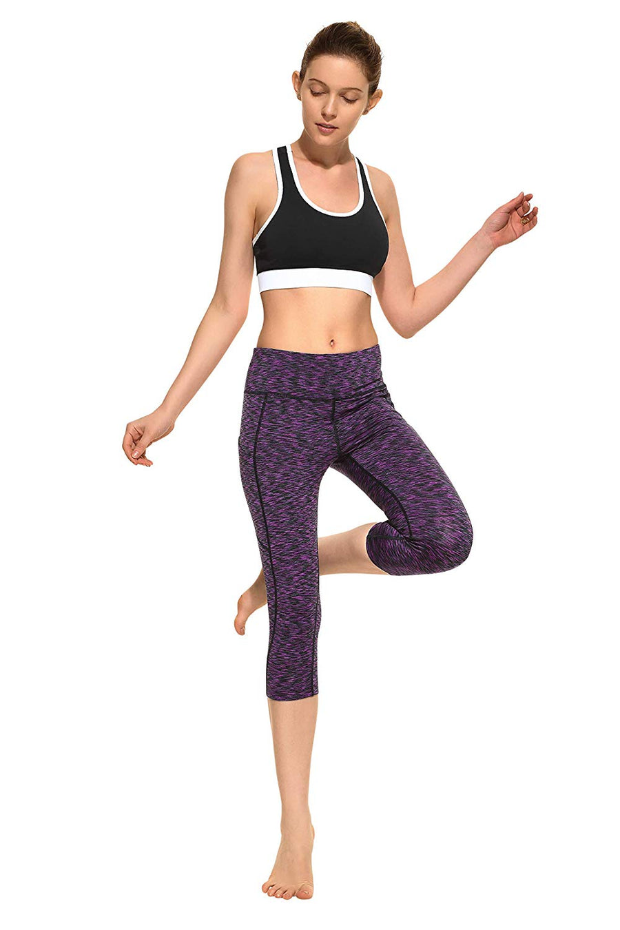 CYZ Women's Space-Dyed Tummy Control Yoga Workout Leggings with Cell Phone Pocket
