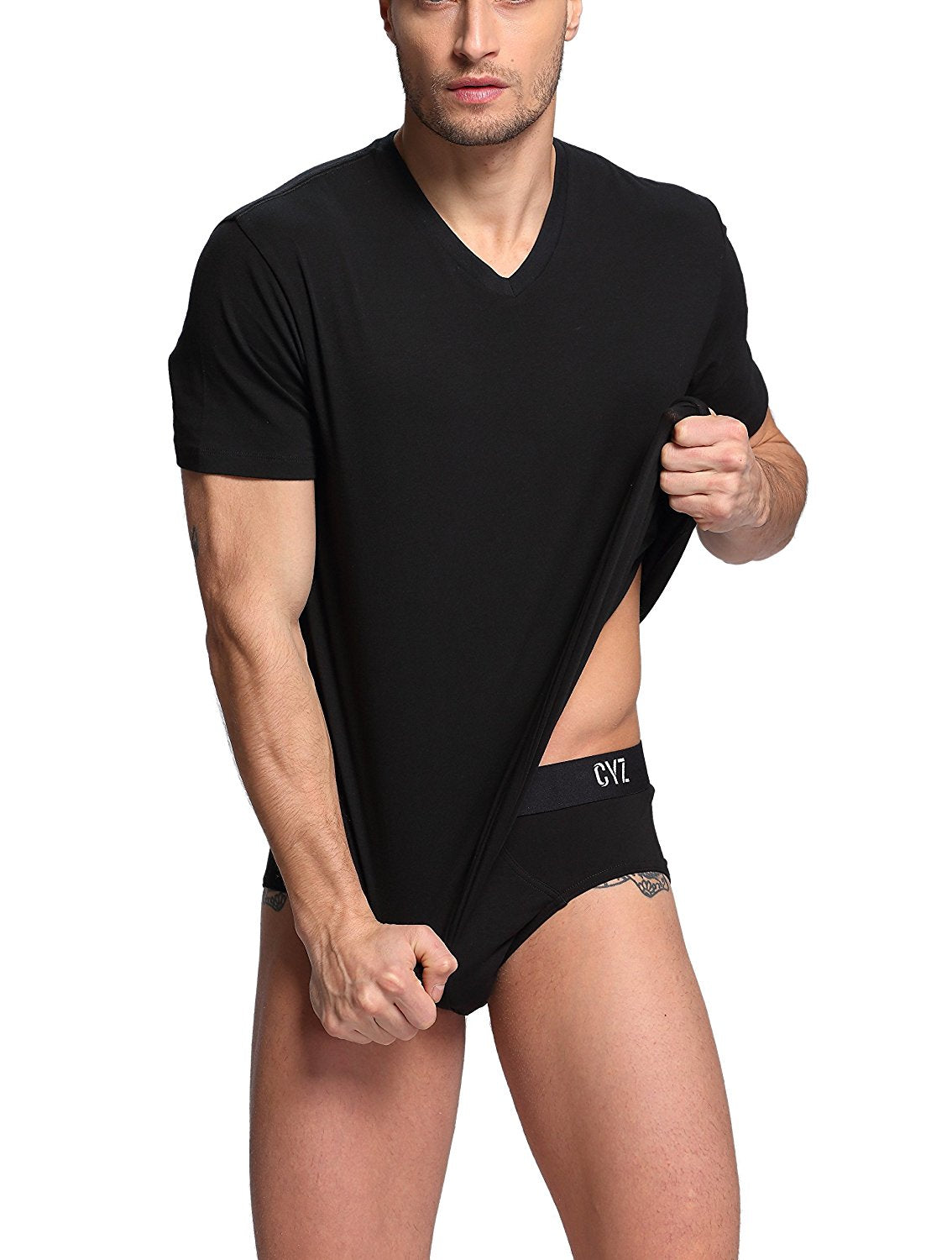 CYZ Men's V-Neck Undershirt 3-Pack – 100% Cotton, Tagless, Pre-Shrunk - View #3