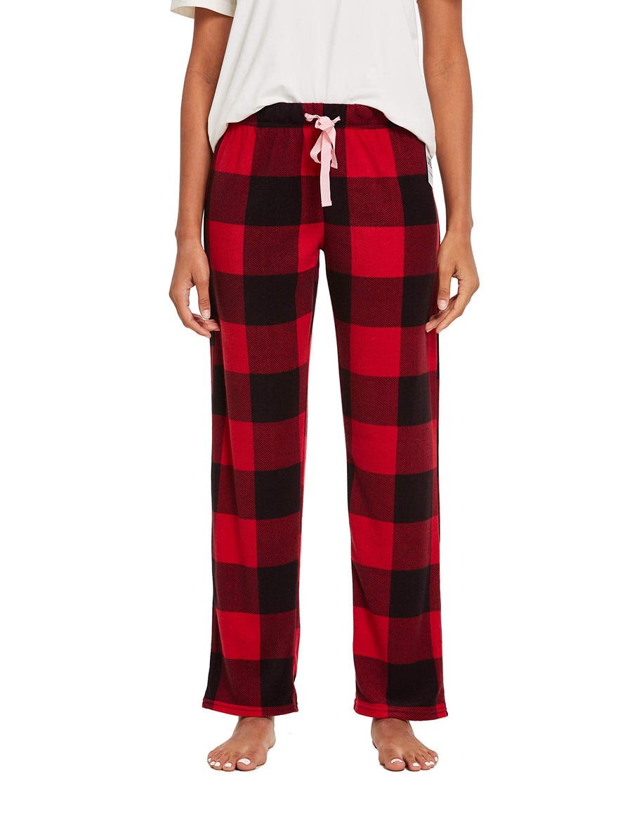 100% Cotton Jersey Women Plaid Pajama Pants Sleepwear,Pink Plaid,Large