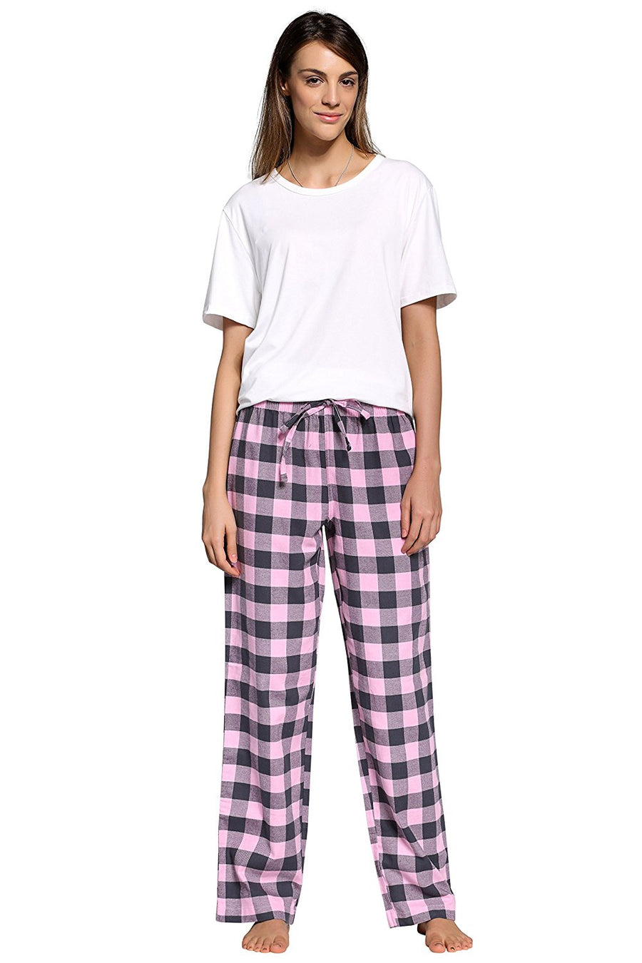 Flannel Pajama Pants - Pink/Grey checked - Ladies