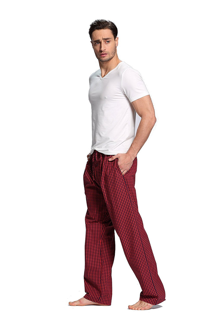 Ritzy Men's 3/4 Length Pajama Pants - 100% Cotton Plaid Woven Poplin (B&B Checks)