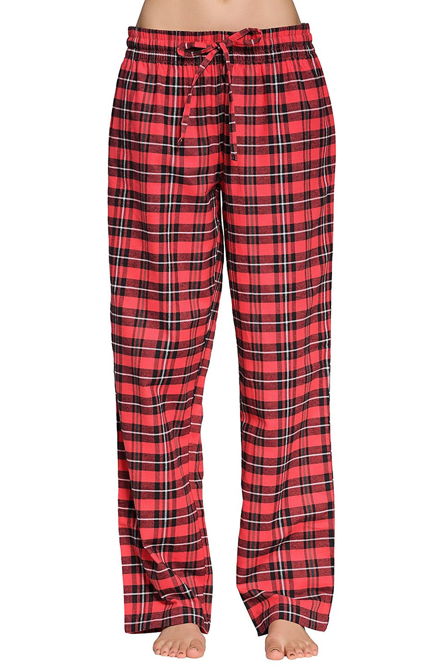 Womens 100% Cotton Flannel Lounge Pants - Little Hearts - White-Red