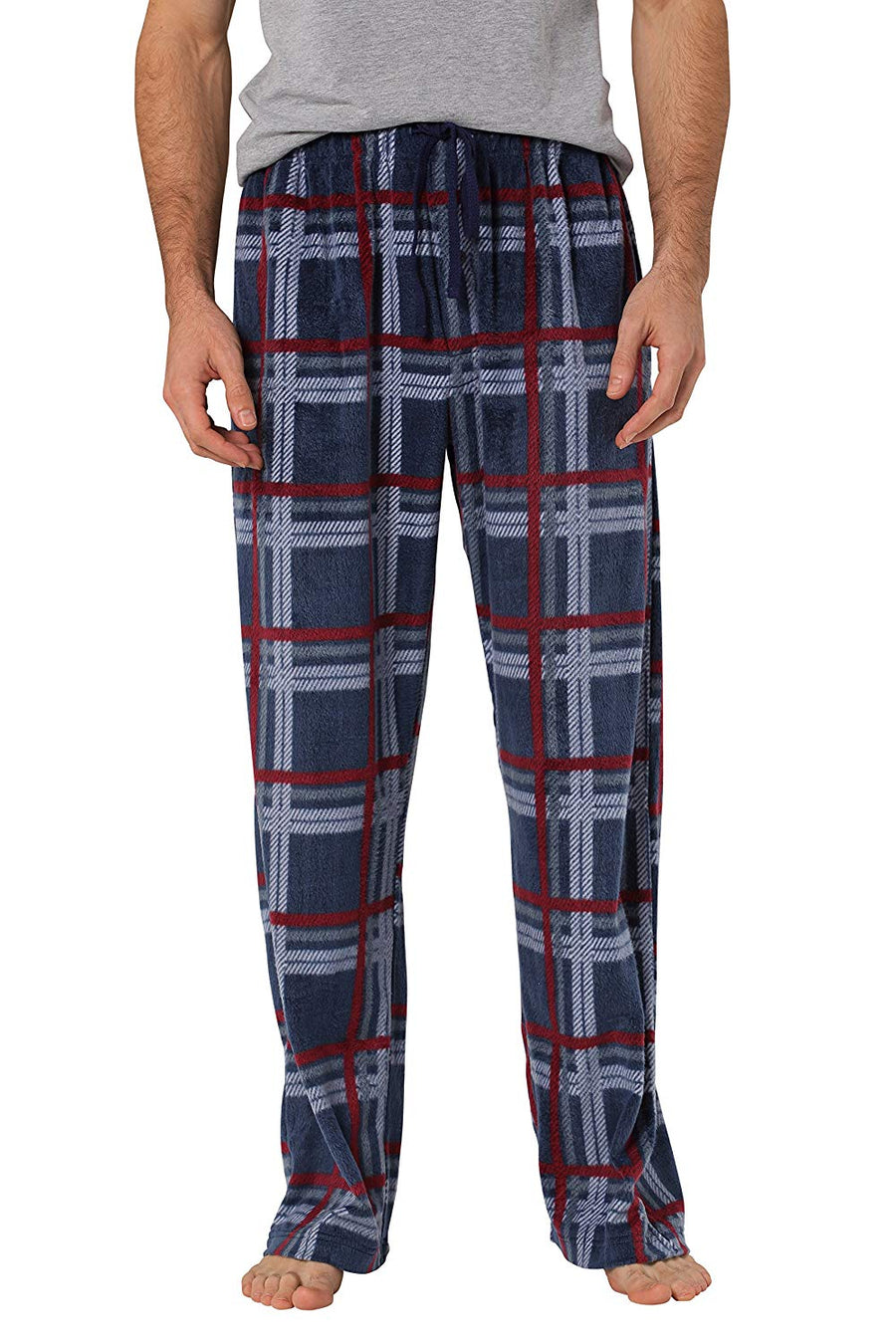 Men Red and Black Buffalo Plaid Pajama Pants, Polar Fleece Christmas Pajama  Pants with Pockets, Waistband Cord